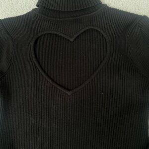 Farm Rio Black Ribbed Sweater with Heart Cutout